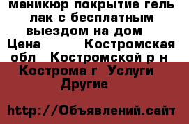 маникюр покрытие гель лак(с бесплатным выездом на дом) › Цена ­ 600 - Костромская обл., Костромской р-н, Кострома г. Услуги » Другие   